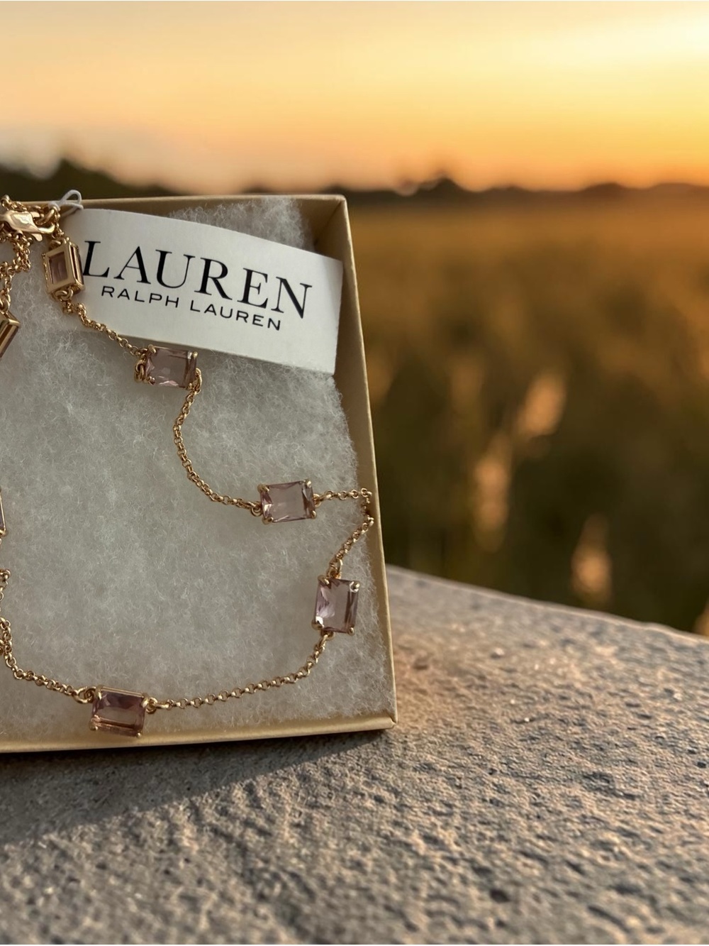 Lauren Ralph Lauren Rose Gold Chain Necklace with Light Pink Crystal Stations - Picture 4 of 7